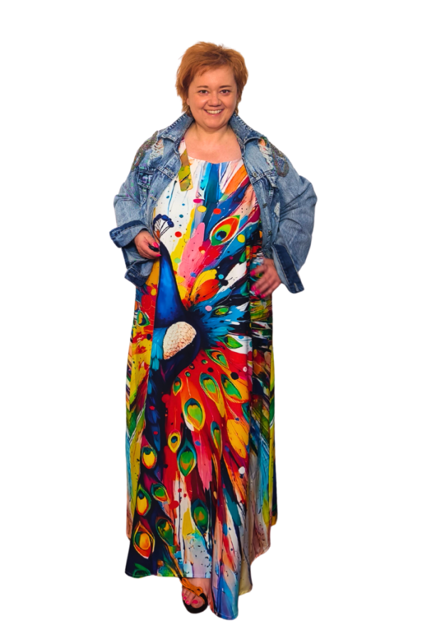 Letné šaty na ramienka - páv